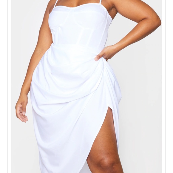White Ruched Side Midi skirt and Structure Corset Top - Picture 1 of 4